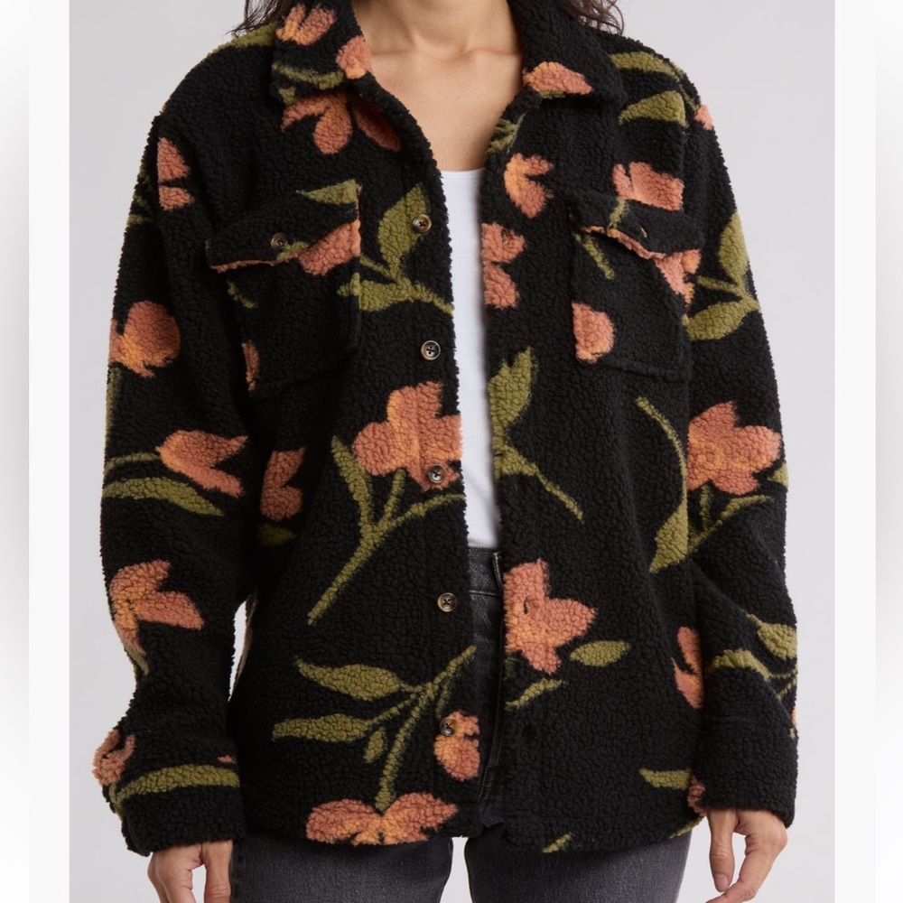 Volcom Black Floral Teddy Jacket